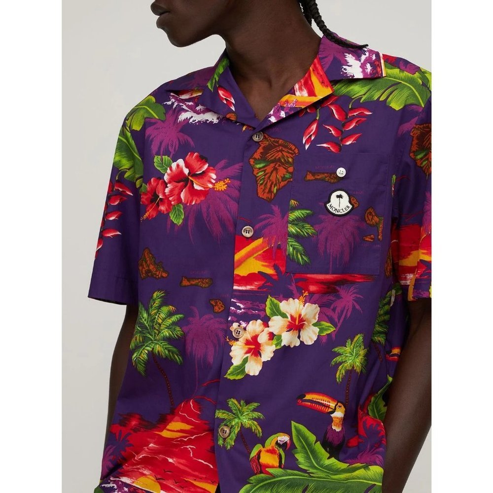 Moncler Genius Shirt Men's 8 Palm Angels Tropical Print Button Up - Picture 1 of 9